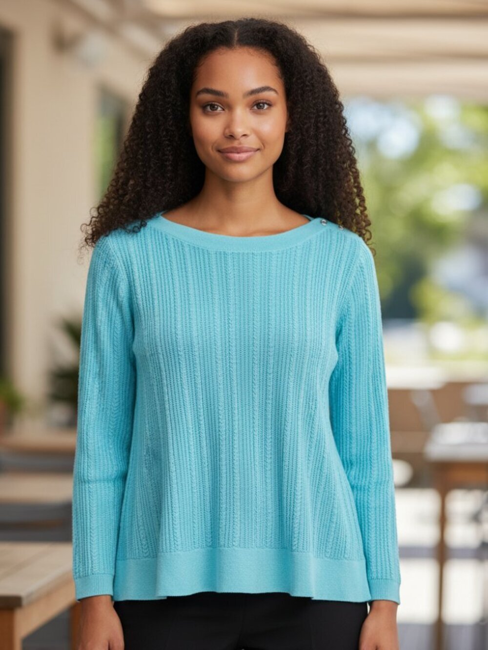 Lands’ End Aqua Blue Cotton Knit Sweater XL Petite